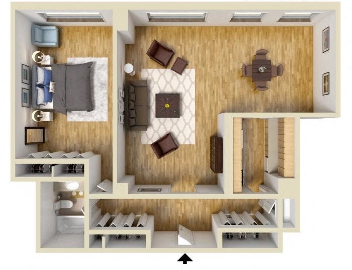Floor plan for 1 bed, 1 bath, 1100 sqft